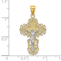 10K Two-Tone w/Lace Trim Crucifix Charm-10K9286