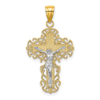 10K Two-Tone w/Lace Trim Crucifix Charm-10K9286