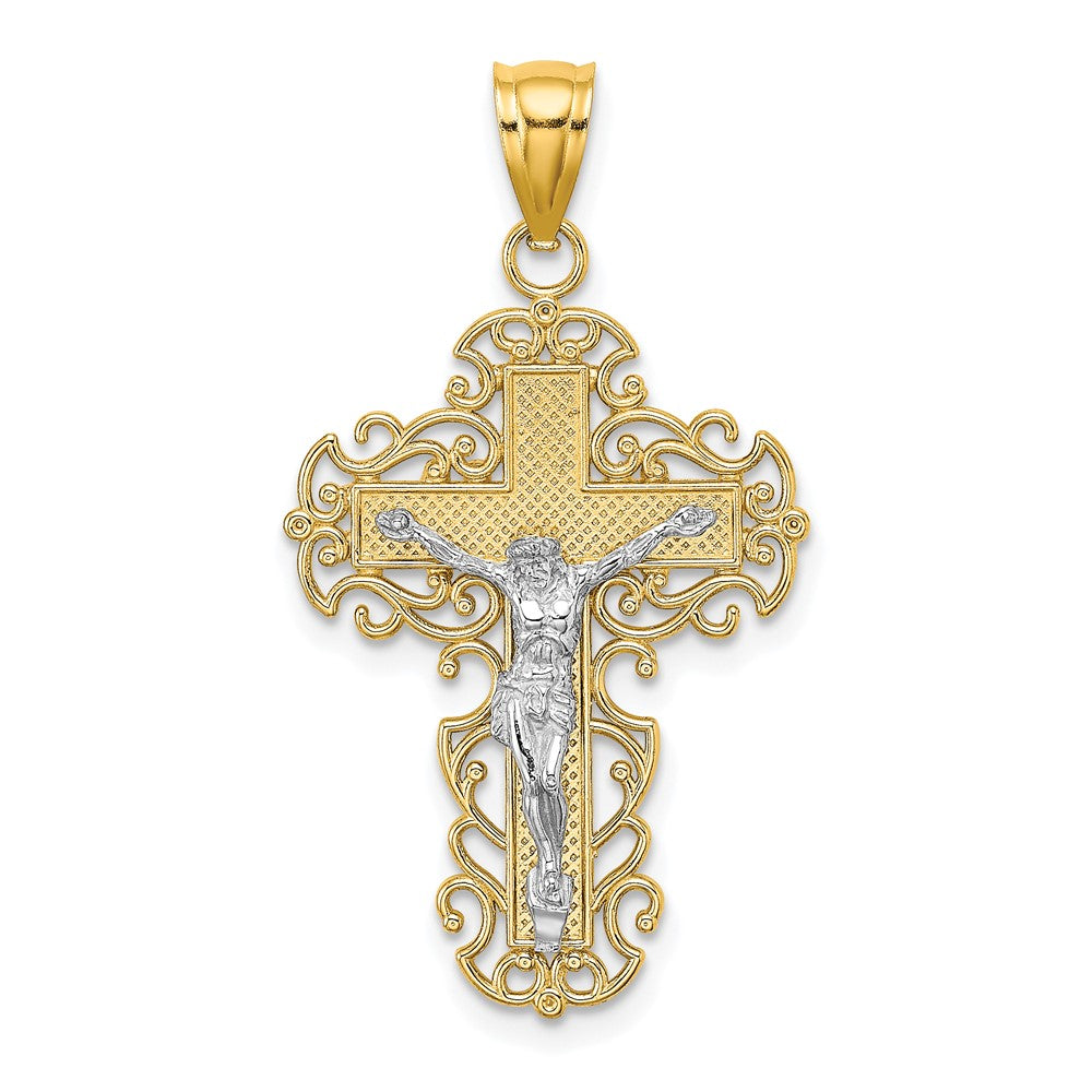 10K Two-Tone w/Lace Trim Crucifix Charm-10K9286