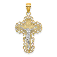 10K Two-Tone w/Lace Trim Crucifix Charm-10K9286