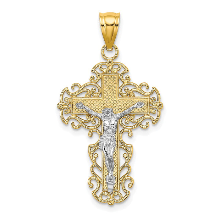 10K Two-Tone w/Lace Trim Crucifix Charm-10K9286