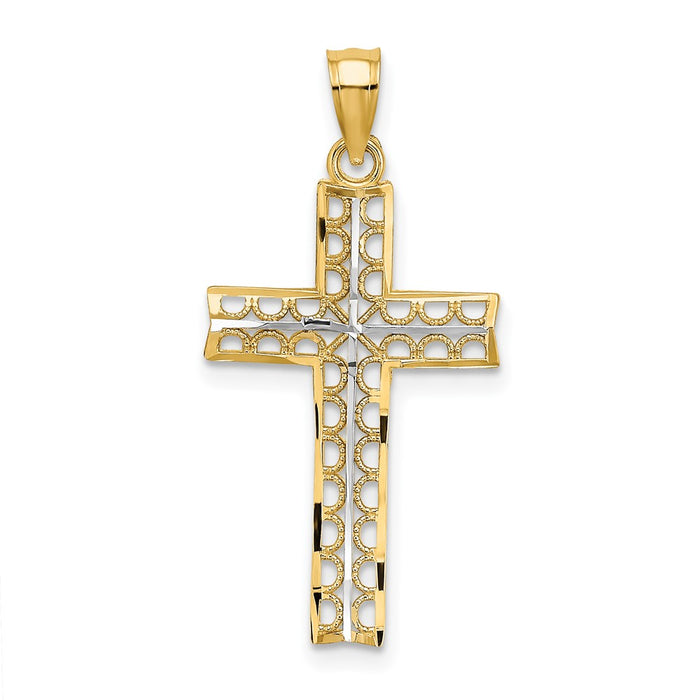 10K w/ Rhodium D/C Filigree Cross Pendant-10K9302