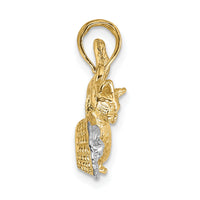 10K w/Rhodium Cat Playing W/Yarn In Basket Charm-10K9324