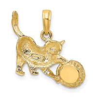 10K w/Rhodium Cat Playing W/Yarn In Basket Charm-10K9324