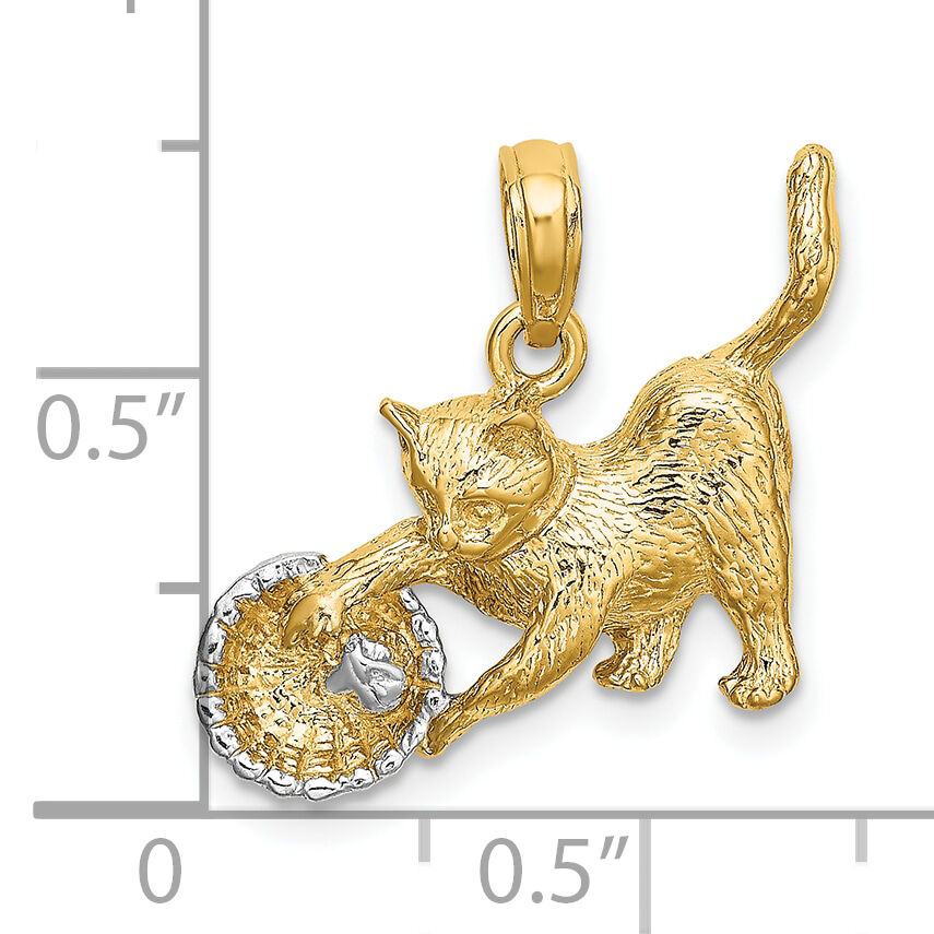 10K w/Rhodium Cat Playing W/Yarn In Basket Charm-10K9324