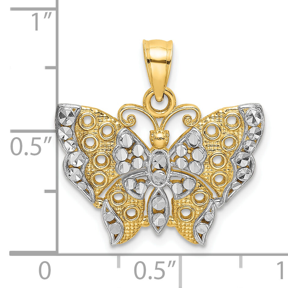 10k w/Rhodium Butterfly w/White Edge and Cut-out Wings-10K9336