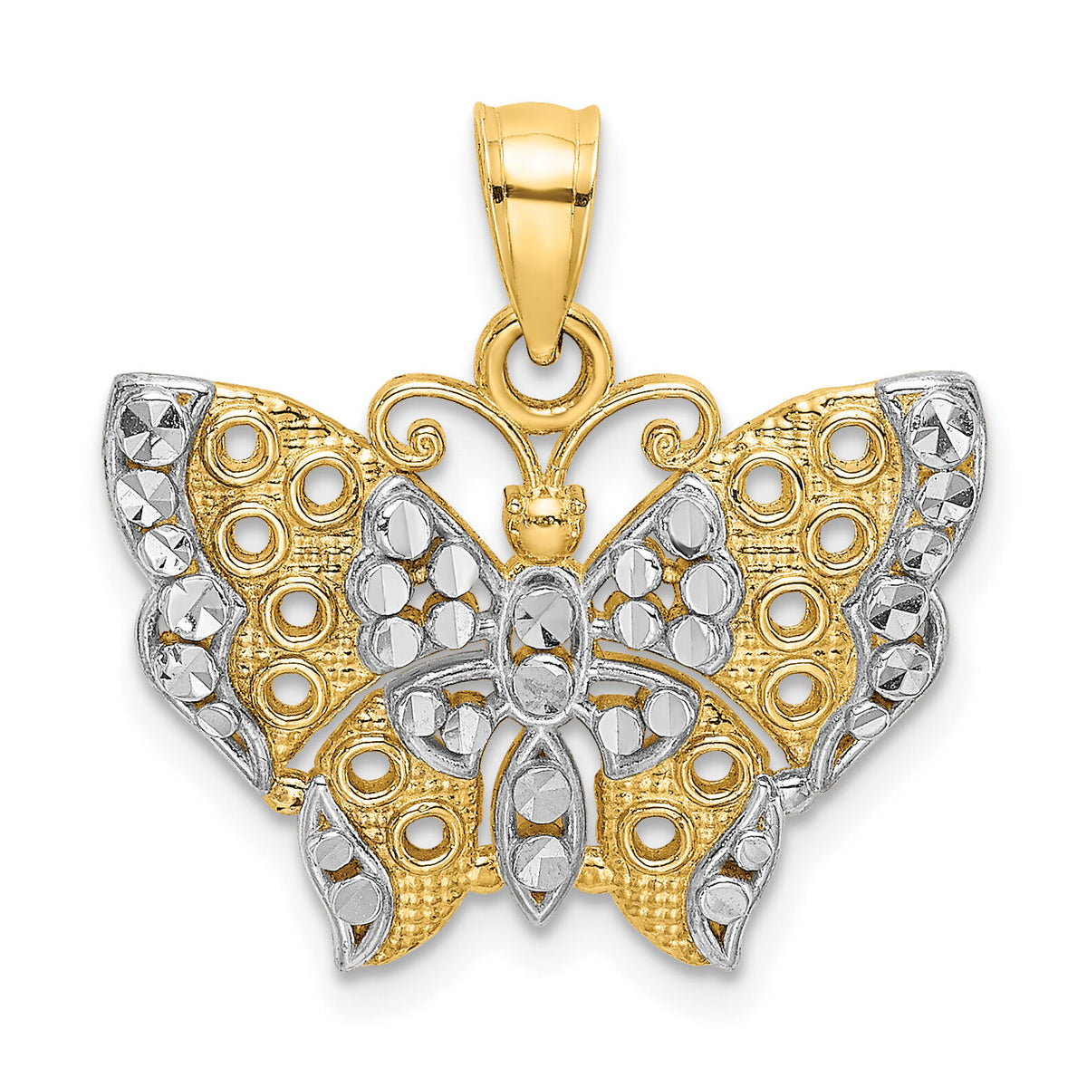 10k w/Rhodium Butterfly w/White Edge and Cut-out Wings-10K9336