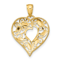 10K W/ Rhodium D/C Filigree Heart Charm-10K9340