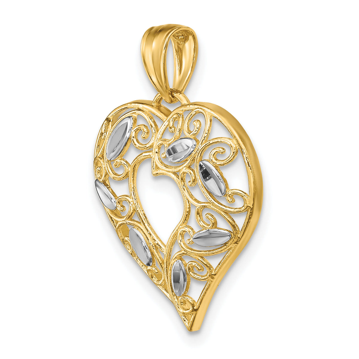 10K W/ Rhodium D/C Filigree Heart Charm-10K9340