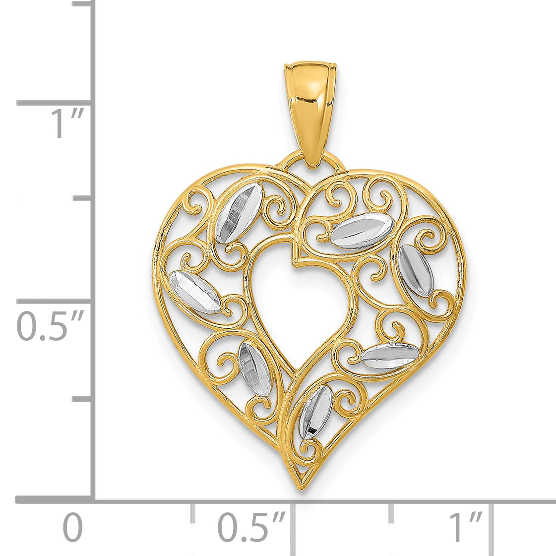 10K W/ Rhodium D/C Filigree Heart Charm-10K9340
