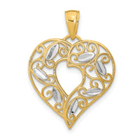 10K W/ Rhodium D/C Filigree Heart Charm-10K9340