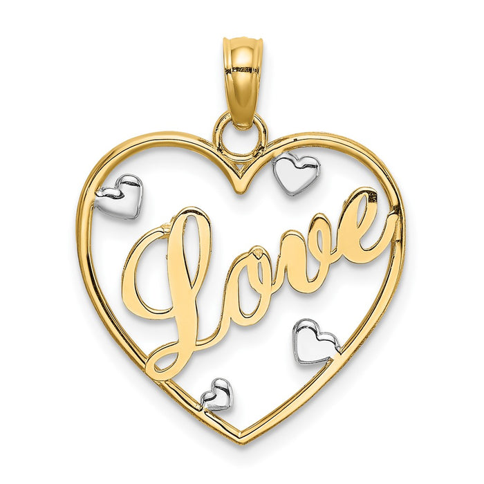 10k w/Rhodium LOVE w/Hearts Pendant-10K9395
