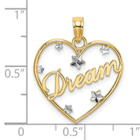 10Kw/Rhodium DREAM In Heart w/ D/C Star Accents Charm-10K9396