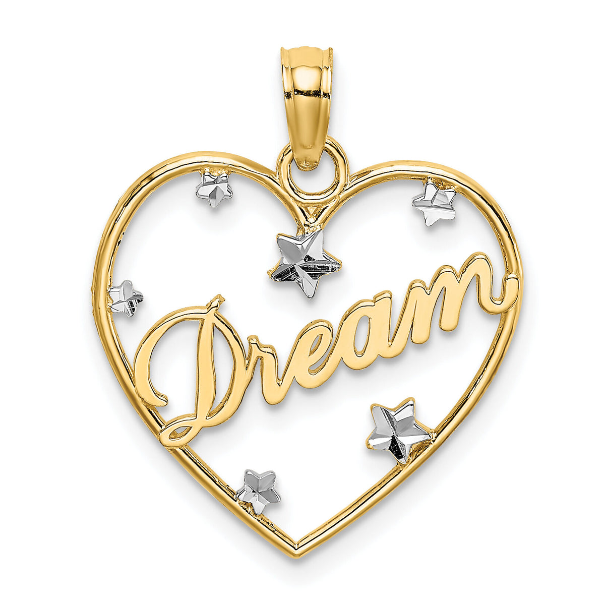 10Kw/Rhodium DREAM In Heart w/ D/C Star Accents Charm-10K9396