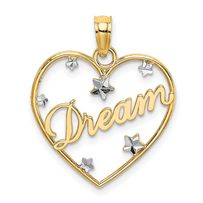 10Kw/Rhodium DREAM In Heart w/ D/C Star Accents Charm-10K9396