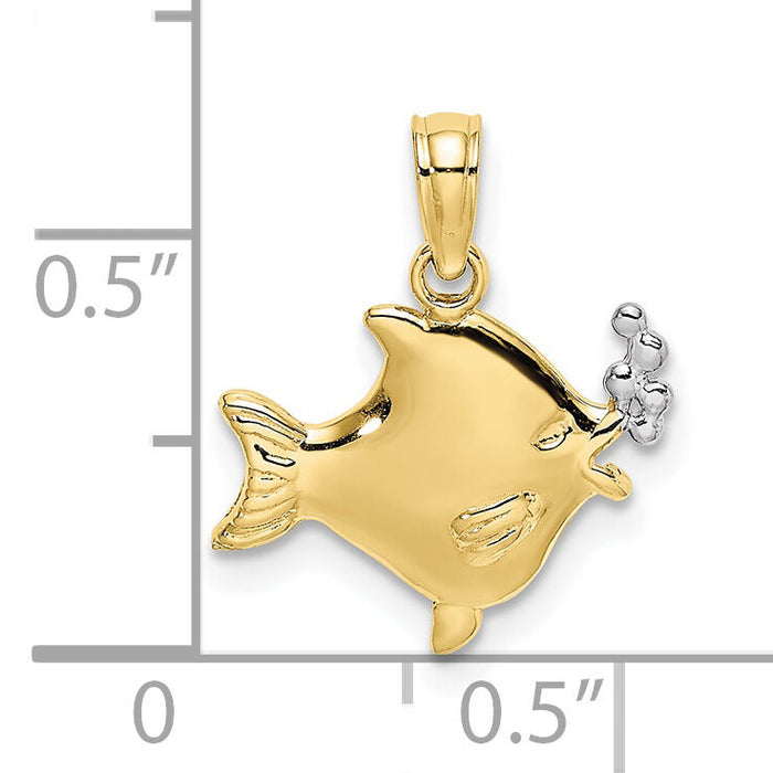 10k w/Rhodium 2-D Fish w/ Bubbles Charm-10K9401