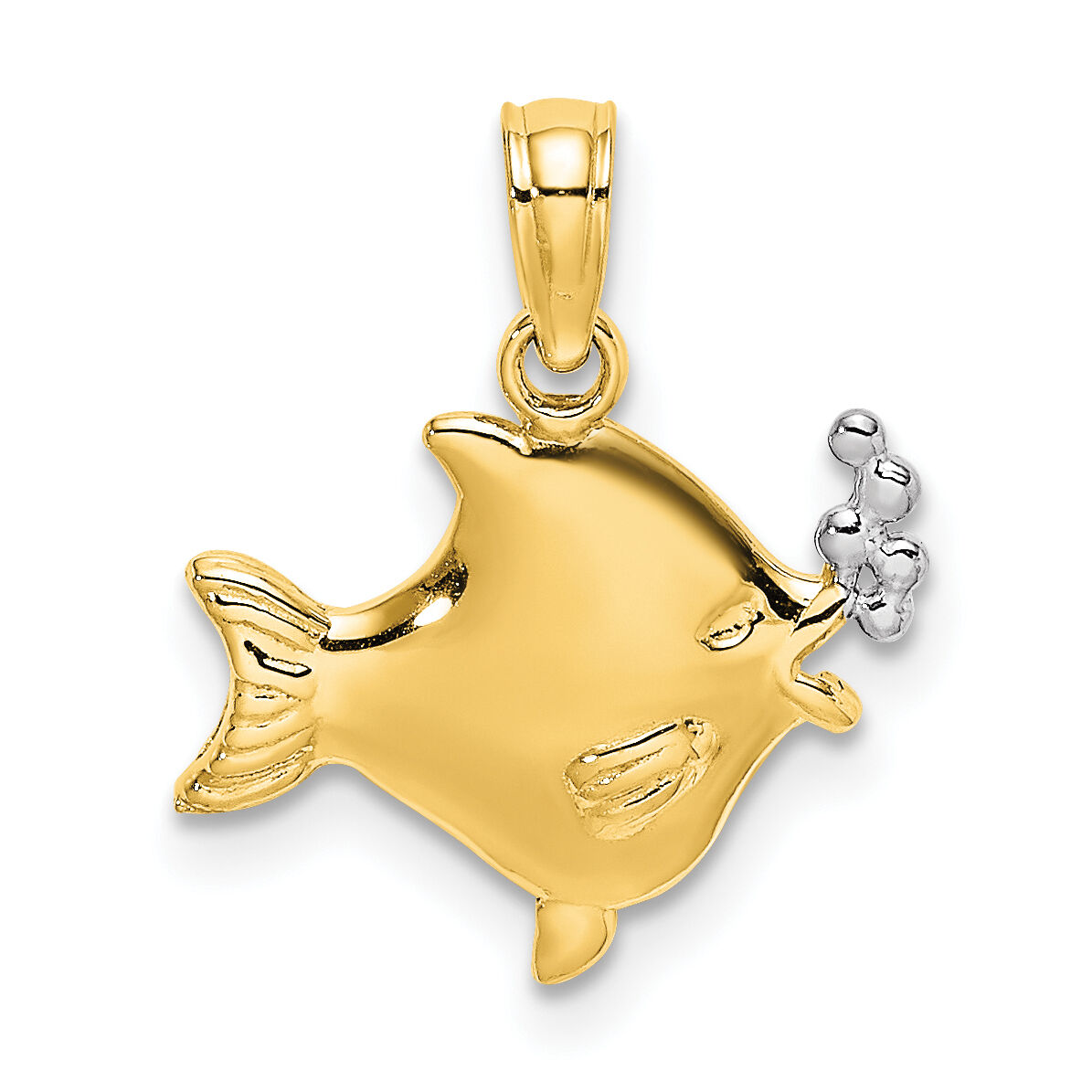 10k w/Rhodium 2-D Fish w/ Bubbles Charm-10K9401