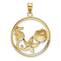 10k w/Rhodium Scallop, Starfish ,Seahorse Circle Charm-10K9404