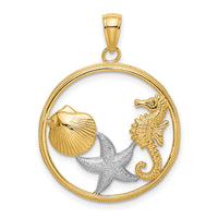 10k w/Rhodium Scallop, Starfish ,Seahorse Circle Charm-10K9404