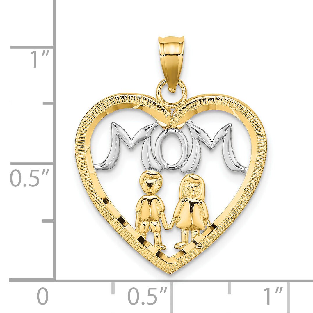 10K W/ Rhodium Heart With 2 Kids MOM Charm-10K9407