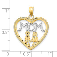 10K W/ Rhodium Heart With 2 Kids MOM Charm-10K9407