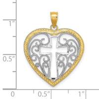 10K W/ RhodiumCut-Out Beaded Filigree Heart W/ Cross Charm-10K9411