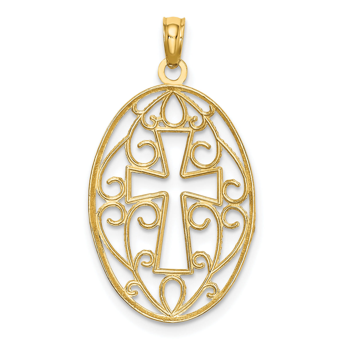 10K w/Rhodium Beaded Filigree Cross Charm-10K9412