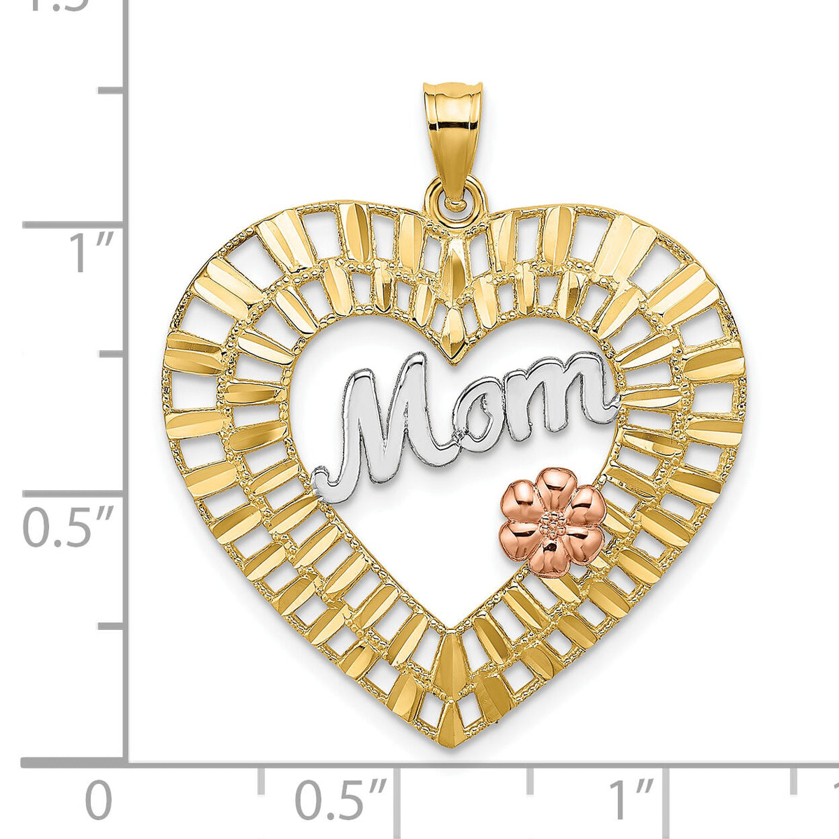 10k Two-tone w/White Rhodium D/C MOM Heart Charm-10K9422