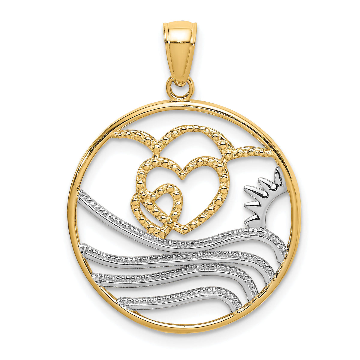 10k w/Rhodium Sun, Hearts ,Water Circle Charm-10K9431
