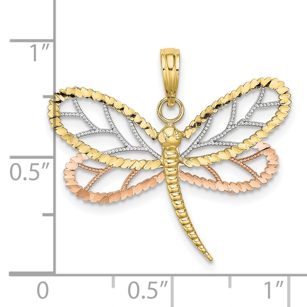 10k Tri-Color Dragonfly w/Beaded D/C Wings Charm-10K9439