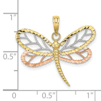10k Tri-Color Dragonfly w/Beaded D/C Wings Charm-10K9439