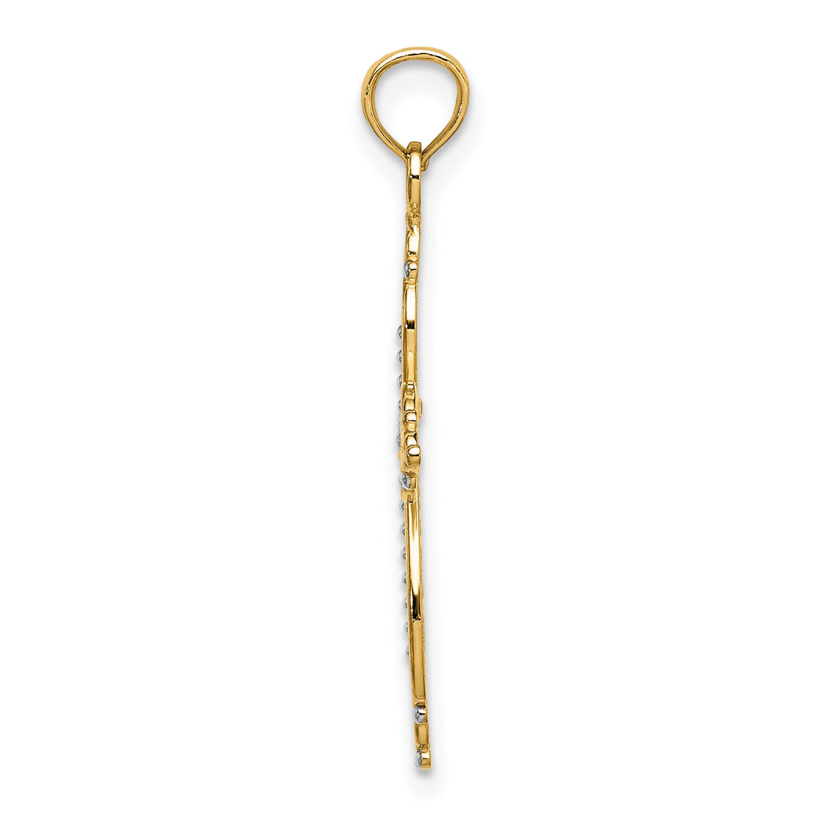 10K W/ Rhodium Beaded Cross Charm-10K9443