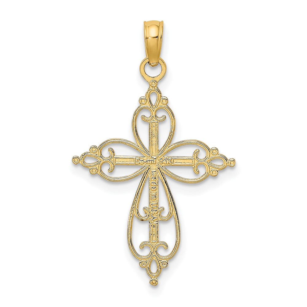 10K W/ Rhodium Beaded Cross Charm-10K9443