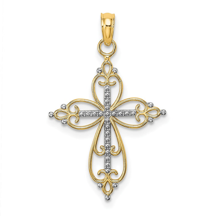 10K W/ Rhodium Beaded Cross Charm-10K9443