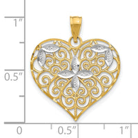 10k w/Rhodium Cut-Out Filigree Flower and Heart Charm-10K9448