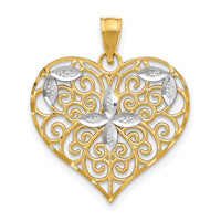 10k w/Rhodium Cut-Out Filigree Flower and Heart Charm-10K9448