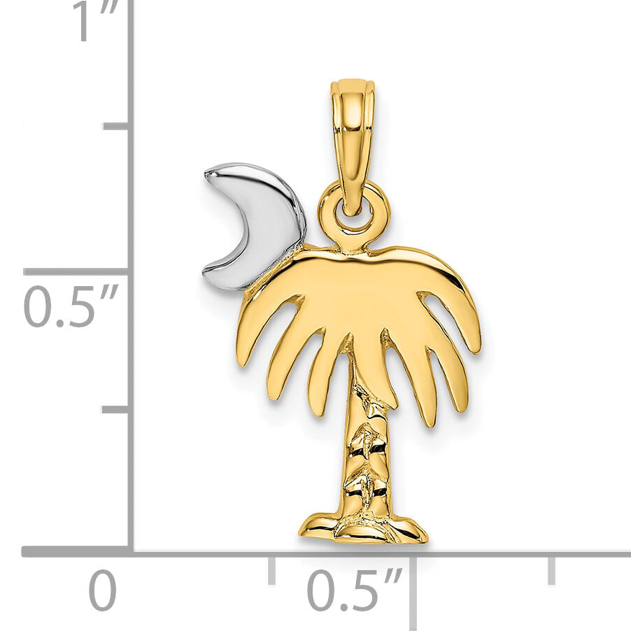 10K W/ Rhodium Polished Charelston Palm Tree Charm-10K9454