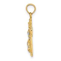 10K W/ Rhodium Polished Block Crucifix INRI Charm-10K9460