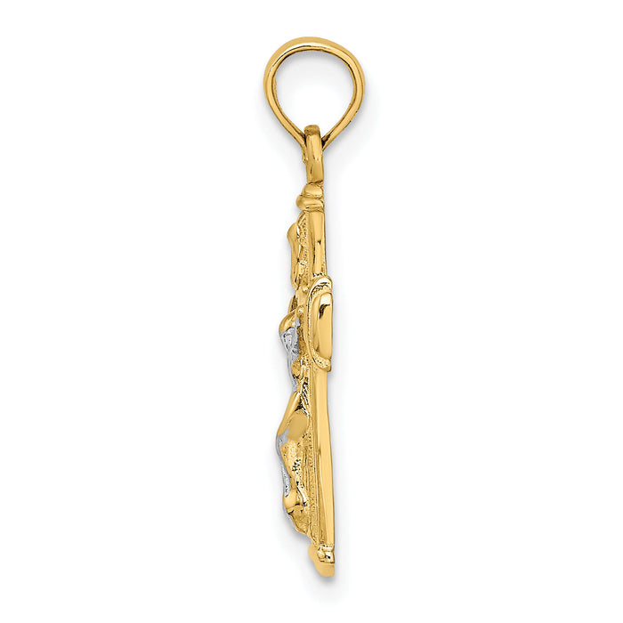 10K W/ Rhodium Polished Block Crucifix INRI Charm-10K9460