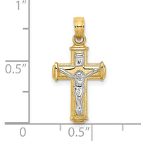 10K W/ Rhodium Polished Block Crucifix INRI Charm-10K9460