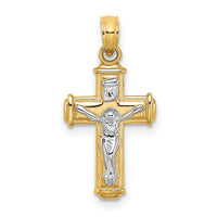 10K W/ Rhodium Polished Block Crucifix INRI Charm-10K9460