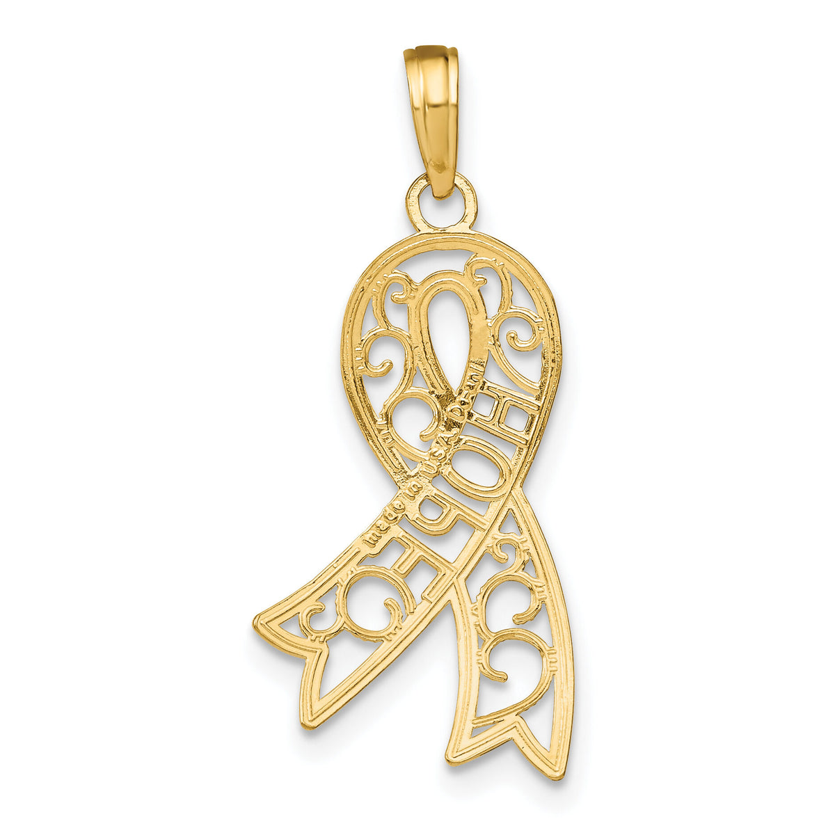 10K W/Rhodium Filigree Ribbon HOPE Charm-10K9480