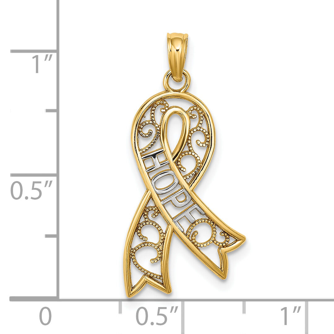 10K W/Rhodium Filigree Ribbon HOPE Charm-10K9480