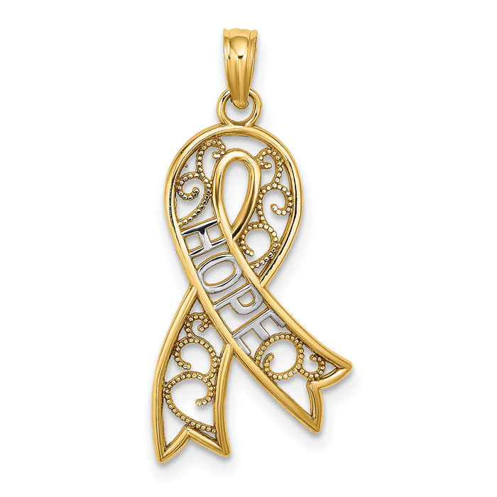 10K W/Rhodium Filigree Ribbon HOPE Charm-10K9480