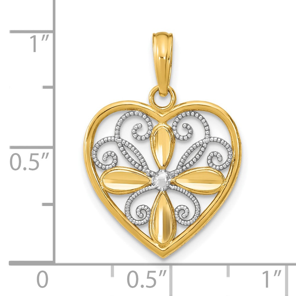 10K W/ Rhodium Beaded Filigree Fashion Heart Charm-10K9486