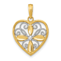 10K W/ Rhodium Beaded Filigree Fashion Heart Charm-10K9486