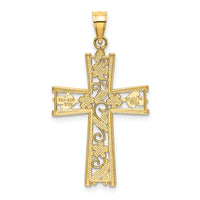 10K W/ Rhodium and D/C Flower Design Cross Charm-10K9496