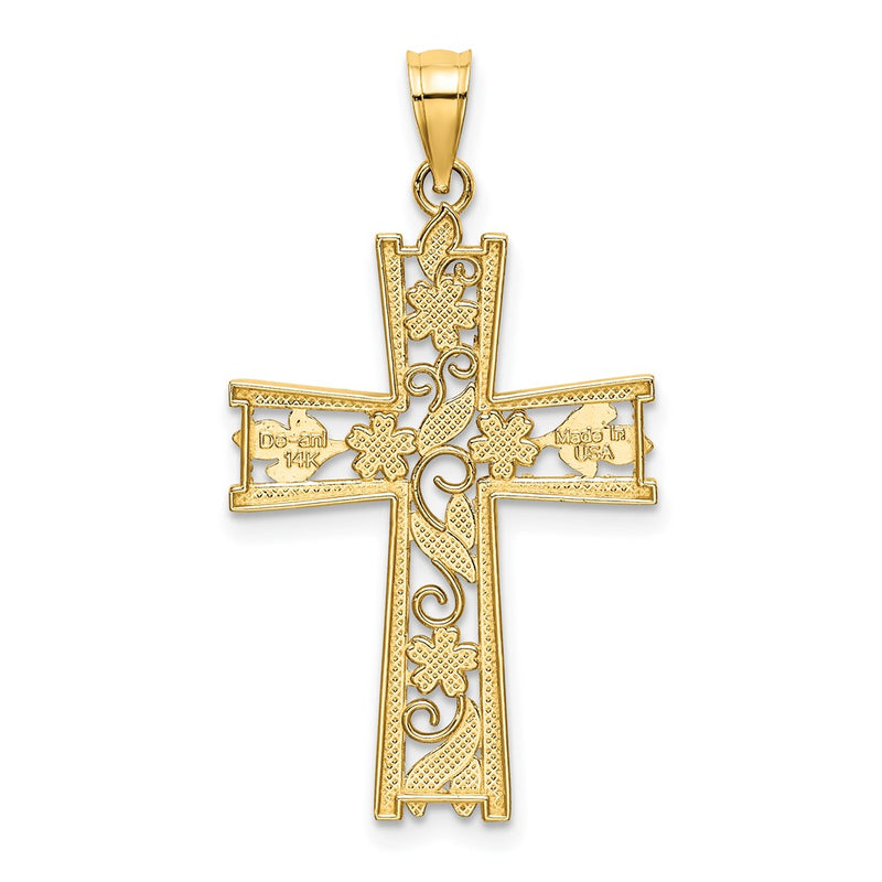 10K W/ Rhodium and D/C Flower Design Cross Charm-10K9496