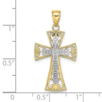 10K Two-tone 2-D and D/C Beaded Filigree Cross Charm-10K9502