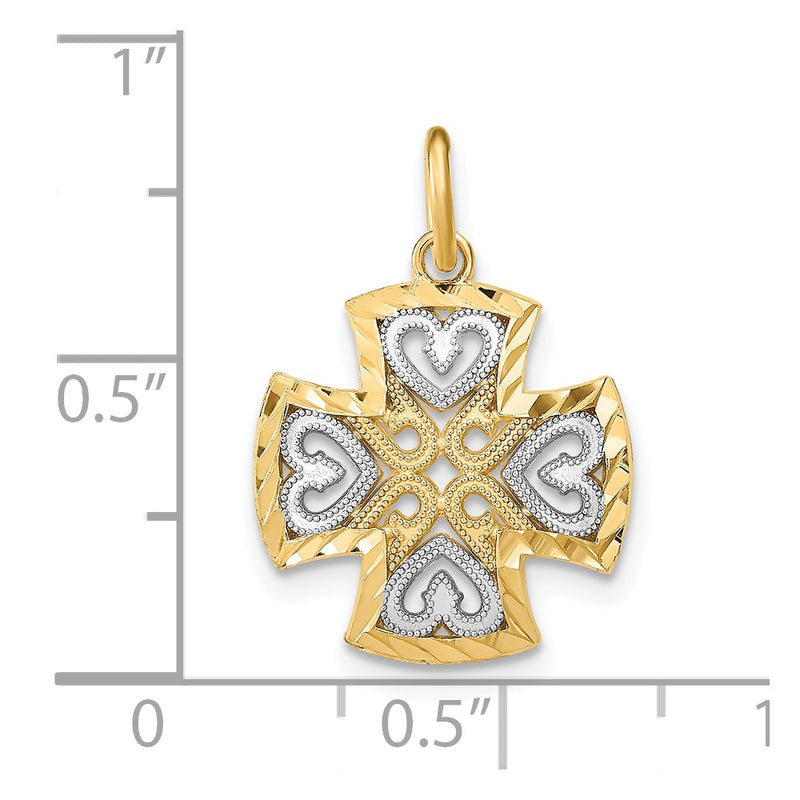 10K w/Rhodium Hearts and D/C Maltese Cross Charm-10K9505